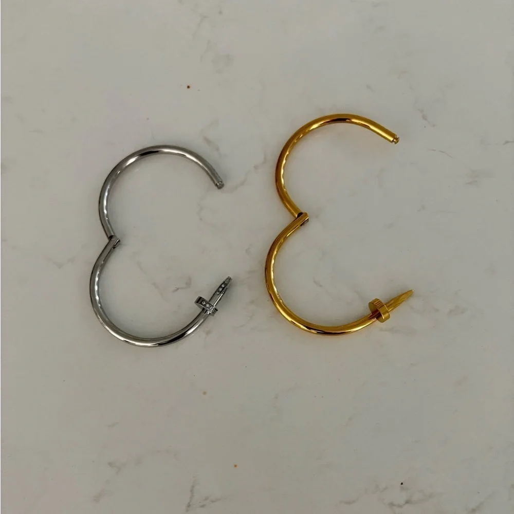Nail Bangle Cuff Bracelet | New! Unique Gift | OS | Silver or Gold